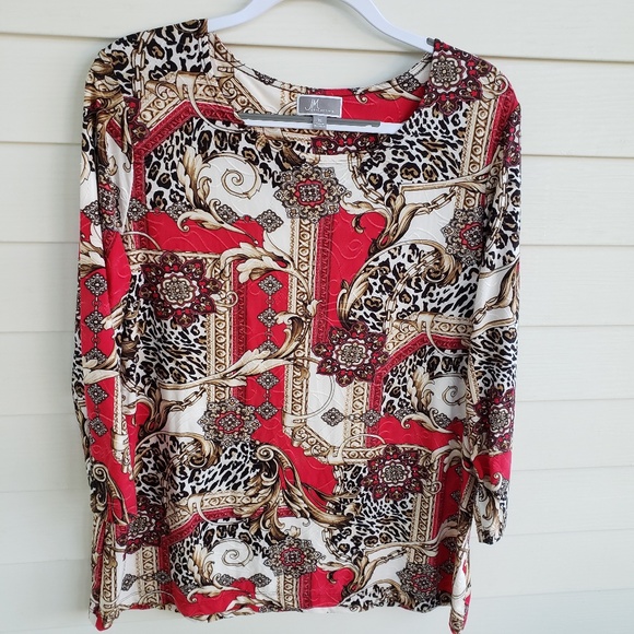 JM Collection Tops - Super Soft No Iron Tunic Top w/ 3/4 Sleeves